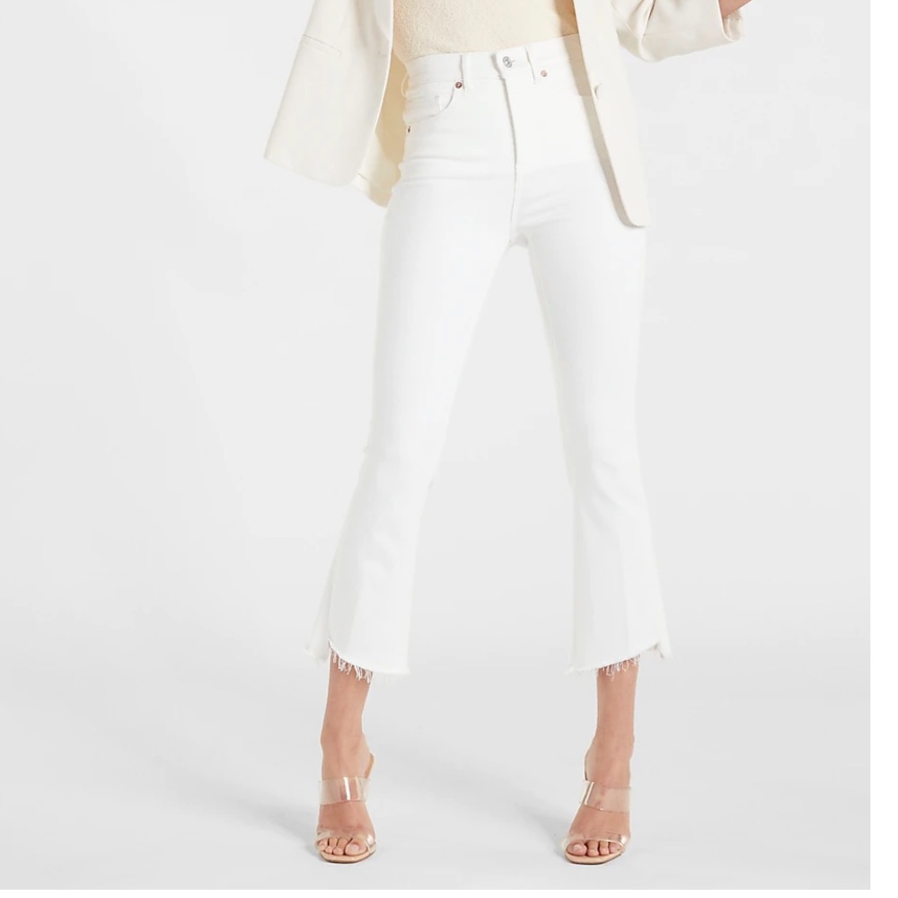 Express White Cropped Frayed-Hem Jeans